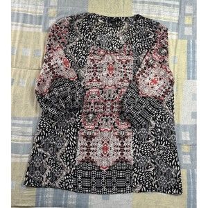 Style&Co. Black & Red Multicolor Stretch Long Sleeve Blouse Women's Large